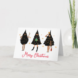 Schwarze Frauen im Schwarzen Weihnachtsbaum-Party Karte