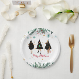 Schwarze Frauen im Schwarzen Weihnachtsbaum-Party Pappteller