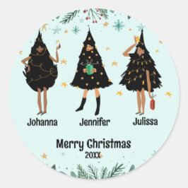 Schwarze Frauen im Schwarzen Weihnachtsbaum-Party Runder Aufkleber