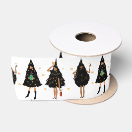 Schwarze Frauen im Schwarzen Weihnachtsbaum-Party Satinband