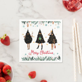 Schwarze Frauen im Schwarzen Weihnachtsbaum-Party Serviette