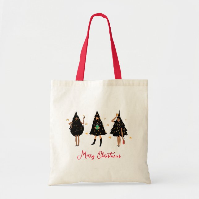 Schwarze Frauen im Schwarzen Weihnachtsbaum-Party  Tragetasche (Vorne)