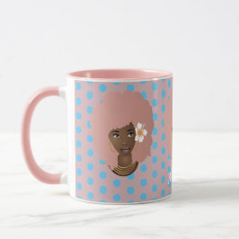Schwarze Frauen mit rosa Afro, Bubblegum & Blume P Tasse