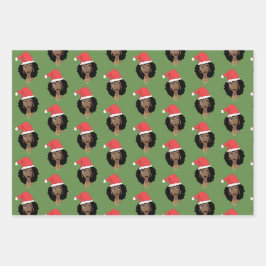 Schwarze Frauen, Rote Weihnachtsmannmütze, Gummi,  Geschenkpapier Set