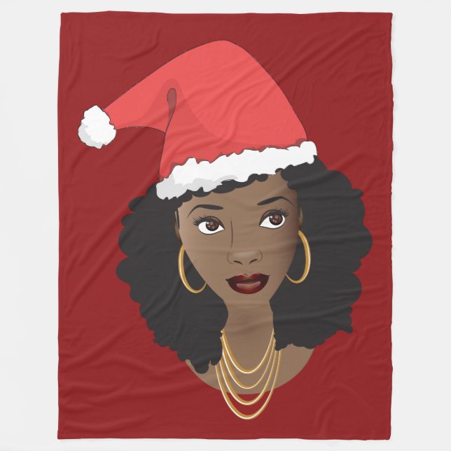 Schwarze Frauen, Rote Weihnachtsmannmütze, Weihnac Fleecedecke (Vorderseite)