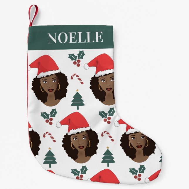 Schwarze Frauen, rote Weihnachtsmannmütze, Weihnac Kleiner Weihnachtsstrumpf (Vorderseite)