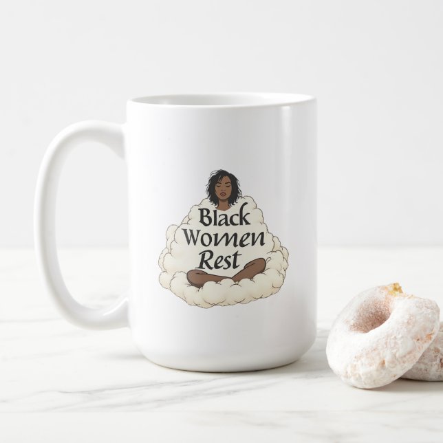 Schwarze Frauen ruhen Kaffeetasse (Mit Donut)