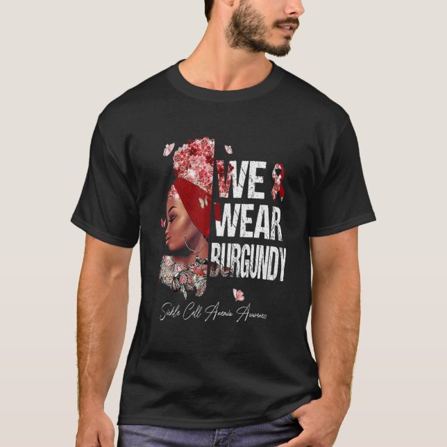 Schwarze Frauen tragen Burgundy-Sichelzellanämie A T-Shirt (Vorderseite)
