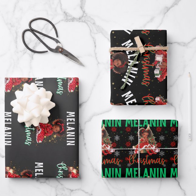 Schwarze Frauen Weihnachts-Melanin-Schwestern Geschenkpapier Set (Vorderseite)