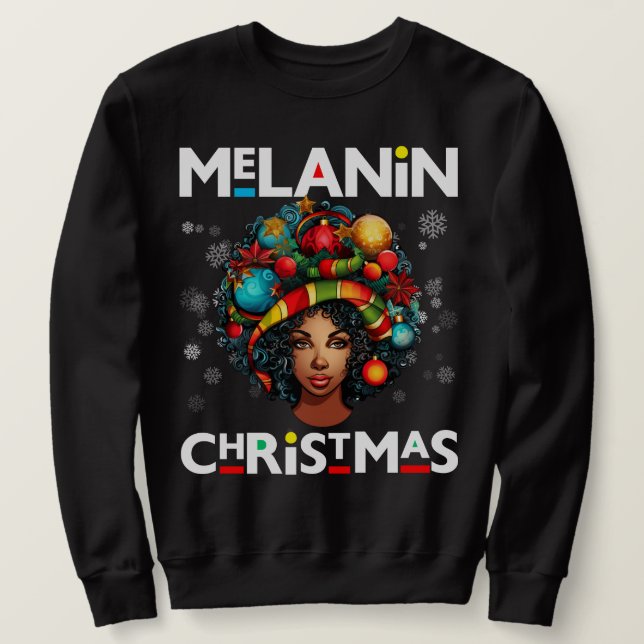 Schwarze Frauen Weihnachts-Melanin-Schwestern Sweatshirt (Design vorne)