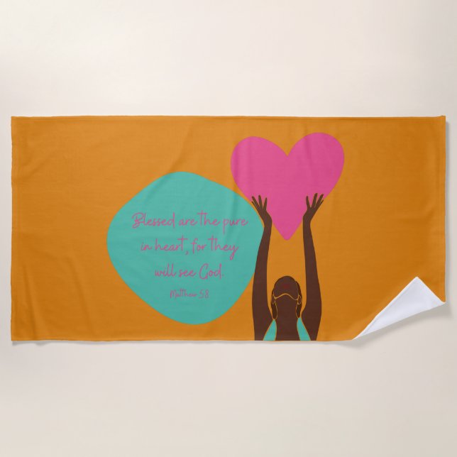 Schwarze Frauenschrift Herz Christlich Orange Beac Strandtuch (Vorderseite)