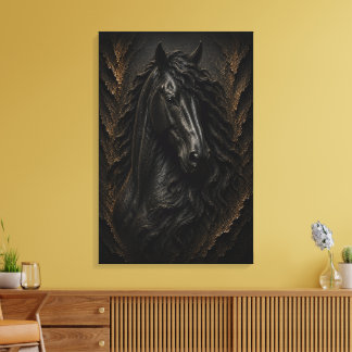 Schwarze Friesen-Skulpturale 3D-Luxus-Fine-Art Leinwanddruck