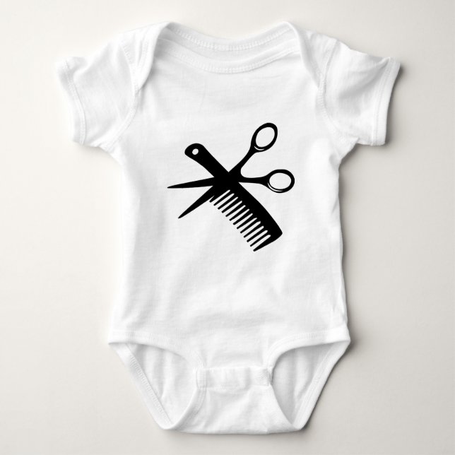 schwarze Friseurkammscheren Baby Strampler (Vorderseite)