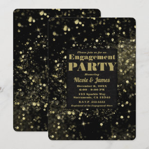 Schwarze funkelnde Goldlichter Glam Verlobungsfeie Einladung