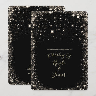 Schwarze funkelnde Sternennacht Elegante Hochzeit Einladung