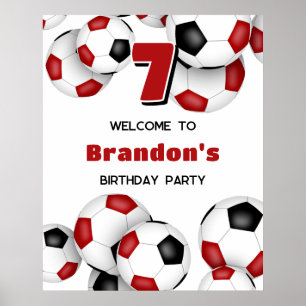 Schwarze Fußballbälle Kindergeburtstag Party Poster