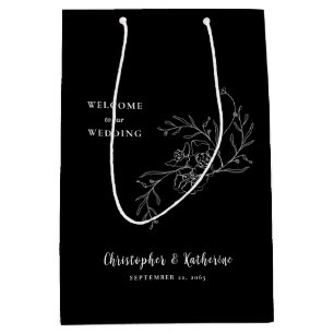Schwarze Gastgeschenk Hochzeit Willkommen Vintage  Mittlere Geschenktüte