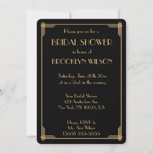Schwarze Gatsby Art Deco-Brautparty-Einladungen Einladung