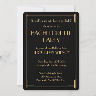 Schwarze Gatsby Art Deco Junggesellinnenabschied E Einladung