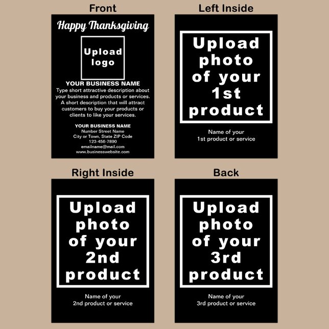 Schwarze geklappte Grußkarte für den Erntedank Karte (Black Thanksgiving folded greeting card with your business brand and products or services.)