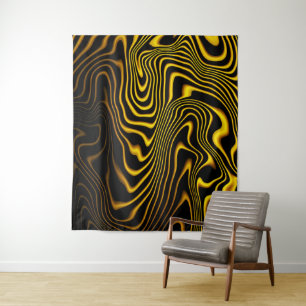 Schwarze Gelbe Goldene Wirbel Textur Wandteppich
