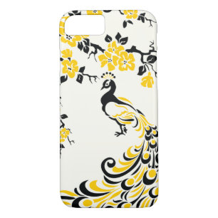 Schwarze, gelbe Pfau- und Kirschblüten iPhone 8/7 Hülle