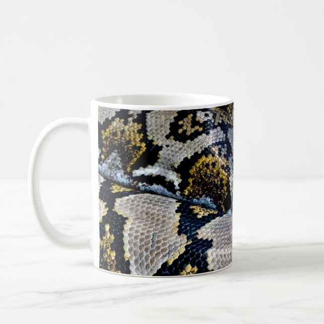 Schwarze, gelbe und graue Python Kaffeetasse (Links)