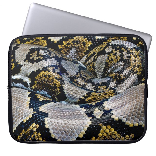 Schwarze, gelbe und graue Python Laptopschutzhülle (Vorderseite)