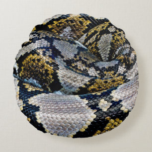 Schwarze, gelbe und graue Python Rundes Kissen