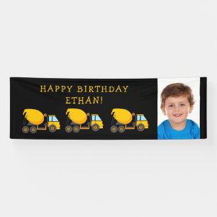 Schwarze gelbe Zementmischer-LKW-Kinder-Geburtstag Banner