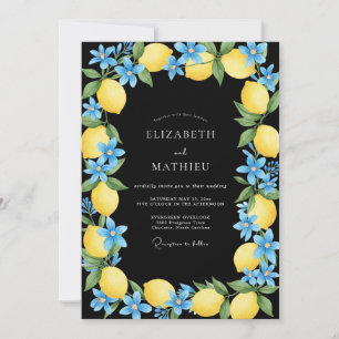 Schwarze gelbe Zitrus-Eukalyptus-Hochzeit Einladung