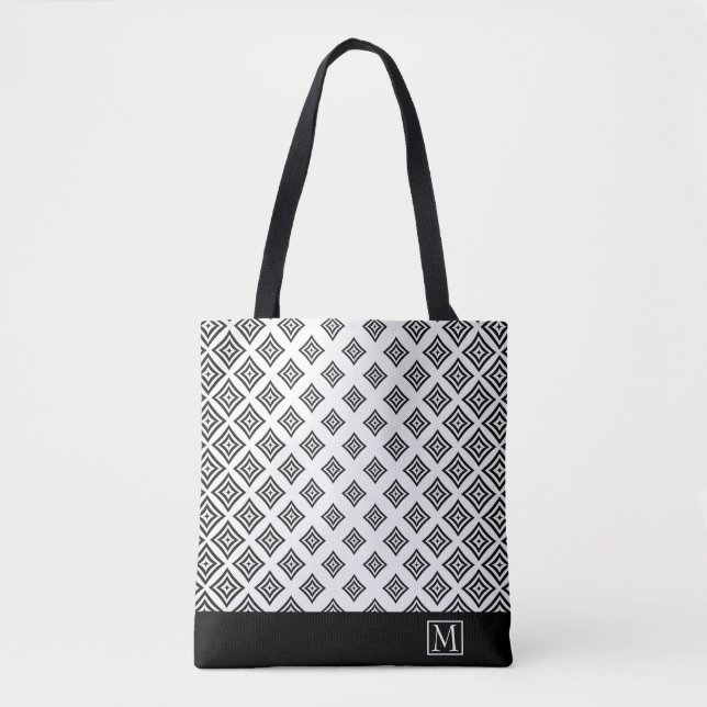 Schwarze geometrische Formen und Streifen Tasche (Vorderseite)