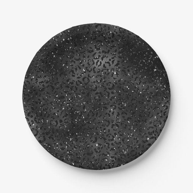 Schwarze Geparden Leopard Skin Print Muster Tier Pappteller (Vorderseite)