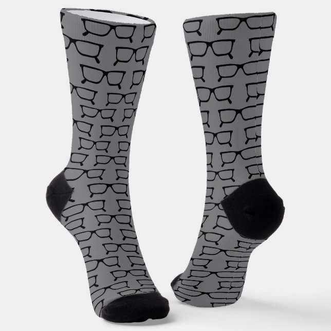 Schwarze Gerahmte Spektakel über Grauoptiker Socken (Gewinkelt)