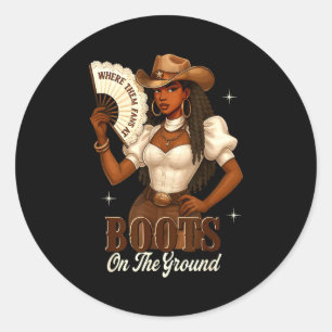 Schwarze Geschichte Stiefel Am Boden Cowgirl Weste Runder Aufkleber