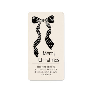 Schwarze gestreifte Schleife Weihnachtsadresse Adressaufkleber