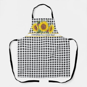 Schwarze Gingham-Schürze mit Sonnenblumen individu Schürze