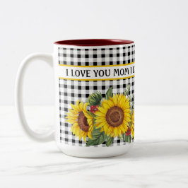 Schwarze Gingham Sonnenblumen kreieren Ihre eigene Zweifarbige Tasse