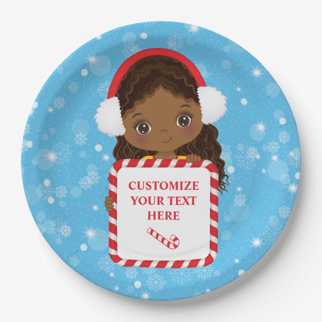 Schwarze Girl Holding Candy Xmas Rahmen Papier Pla Pappteller (Vorderseite)