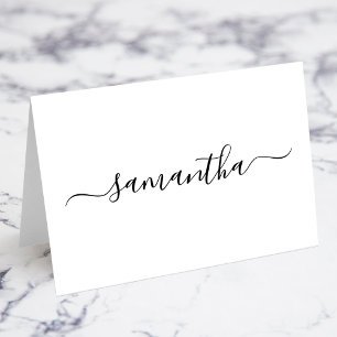 Schwarze Girly Signature Einzelname Platzkarten Tischnummer