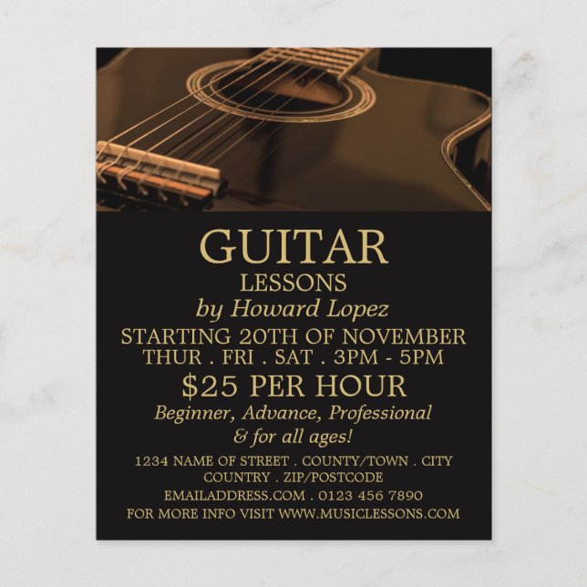 Schwarze Gitarre, Gitarrenunterricht Werbung Flyer (Vorne)