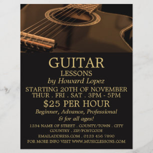 Schwarze Gitarre, Gitarrenunterricht Werbung Flyer