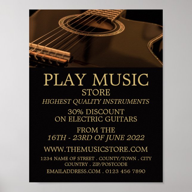 Schwarze Gitarre, Musikinstrumentenladen Poster (Vorne)