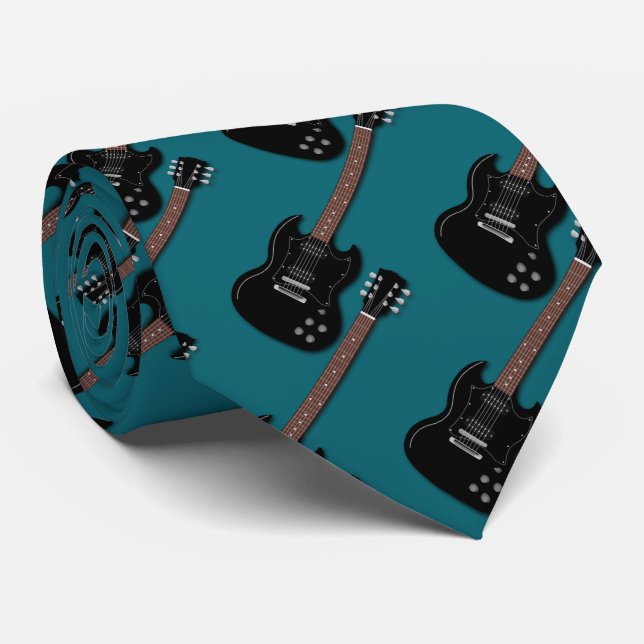 Schwarze Gitarren für Aquamarine Musikerband Krawatte (Gerollt)