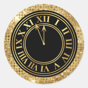 Schwarze glamouröse Gold-Diamanten-Silvester-Uhr Runder Aufkleber