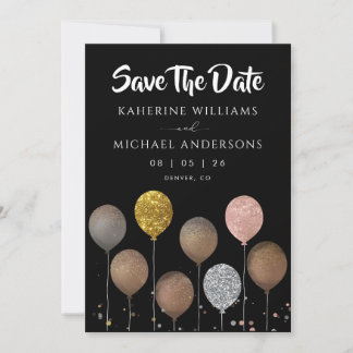 Schwarze Glitter-Ballon Save The Date Einladungen