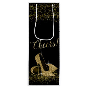 Schwarze Glitter High Heel Schuhe Geschenktüte Für Weinflaschen