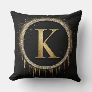 Schwarze Glitter-Monogramm-Buchstabe K Erinnerungs Kissen