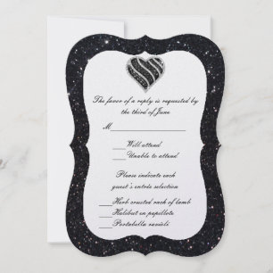 Schwarze Glitter Schwarze Herz Antwortkarte Einladung