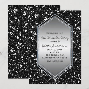 Schwarze Glitter Silber Glam Geburtstagsfeier Jede Einladung